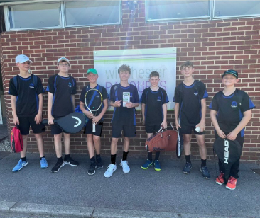 Image shows members of the year 7 and year 8 boys tennis team which played Westgate School
