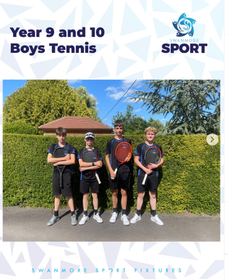 Image shows 4 pupils holding their racquets in front of a hedge at Churcher's College