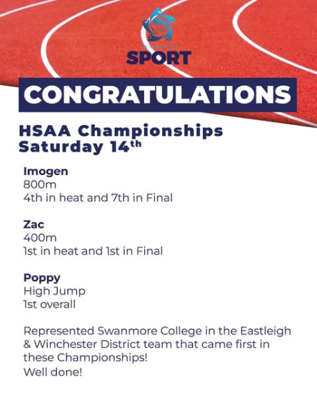 Image shows a message of congratulations with details of the HSAA team members performance included in the text on this page.