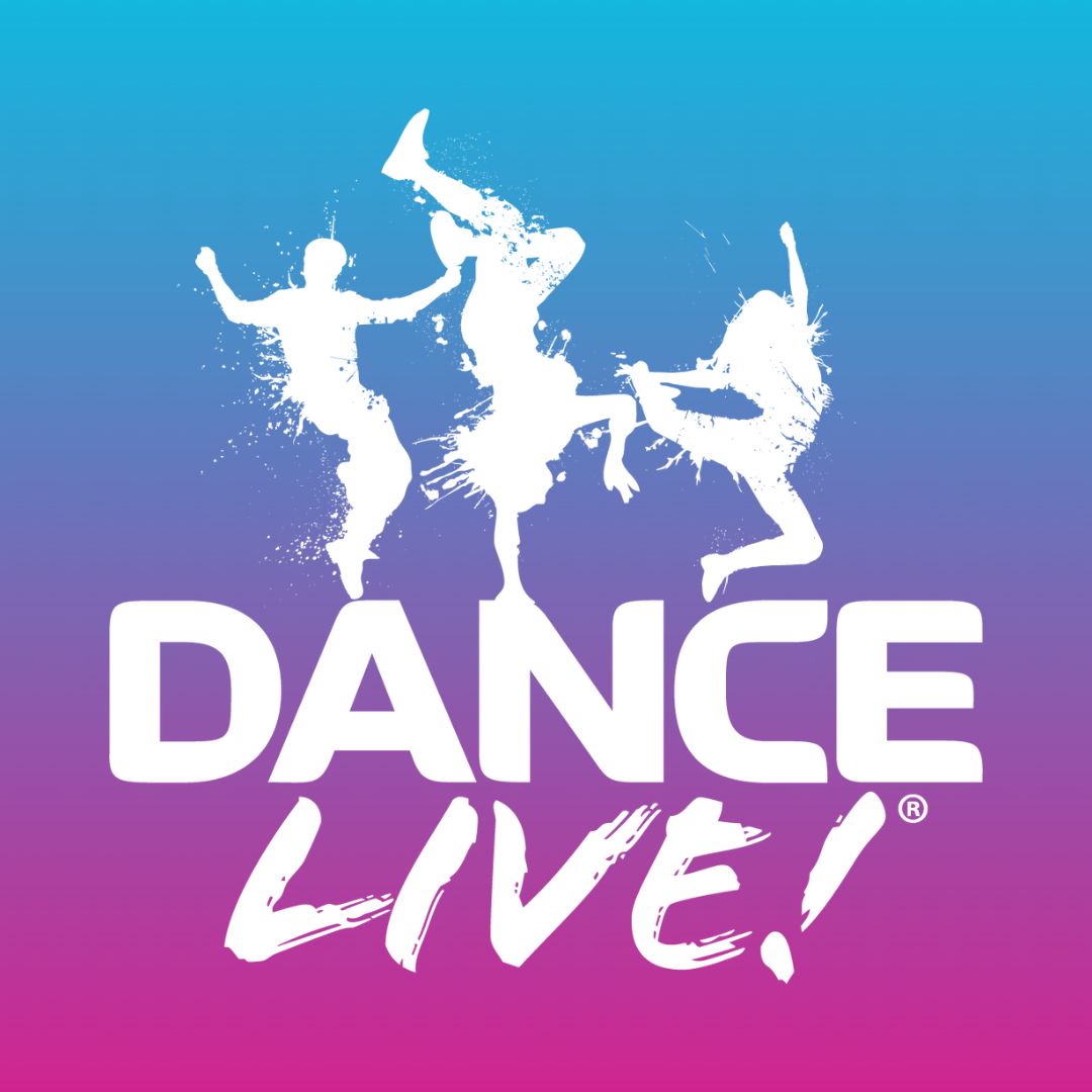 Image shows the Dance Live logo in white against a turquoise, pink and purple background