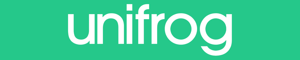 Green background displaying the white lowercase word “unifrog”.