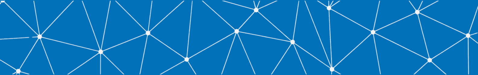 A blue horizontal banner graphic with white constellation-like geometric lines and nodes used as a visual divider header.