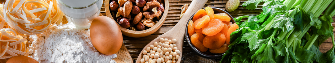 Banner shows a photo of pasta, eggs, flour, mixed nuts, dried apricots and celery