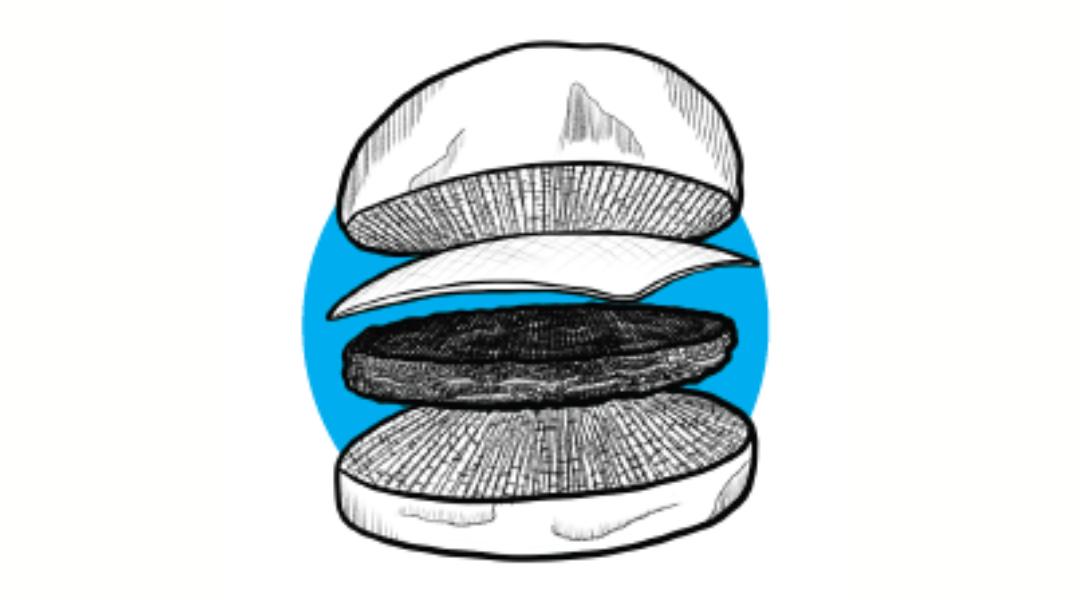 Image shows a sketch-style graphic of a burger