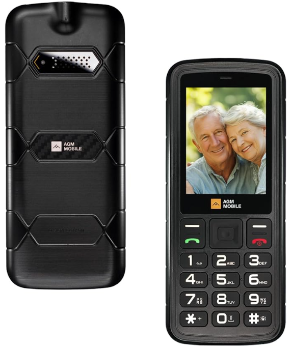 Brick phone or simple feature phone with colour screen; pictures show the front and back of the phone.