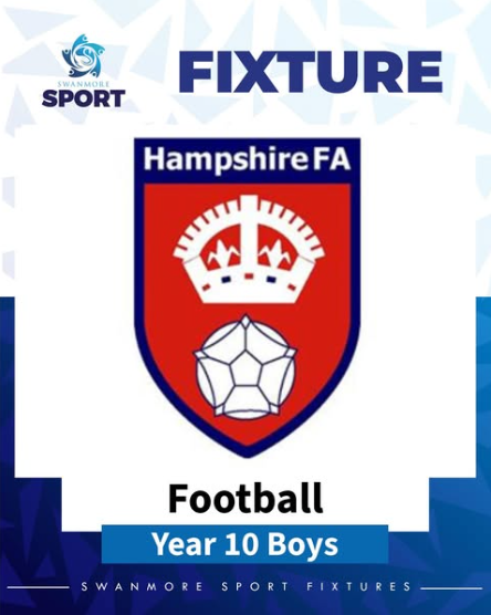 Image of the Hampshire FA's shield with the words Fixture - football year 10 boys