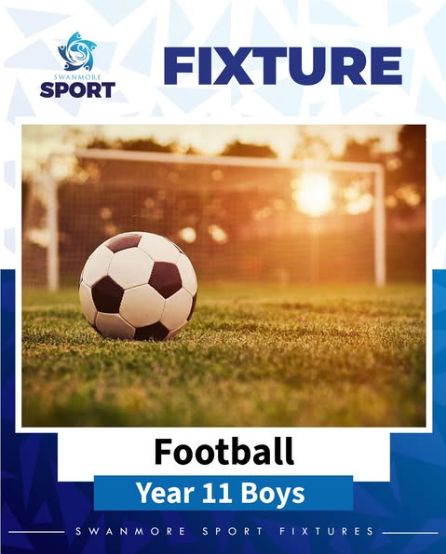 Image shows a football and goalpost at sunset with the words fixture football year 11 boys