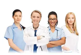 Image shows 4 women who have different roles in medicine.