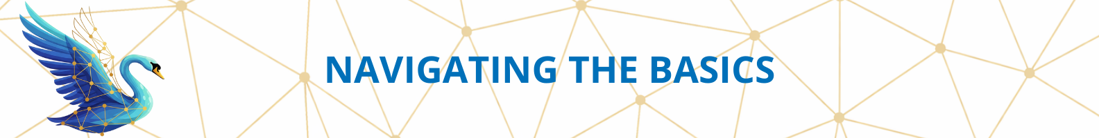 Horizontal banner with the Swanmore swan illustration on the left and the heading text “NAVIGATING THE BASICS” centred on a light geometric background.