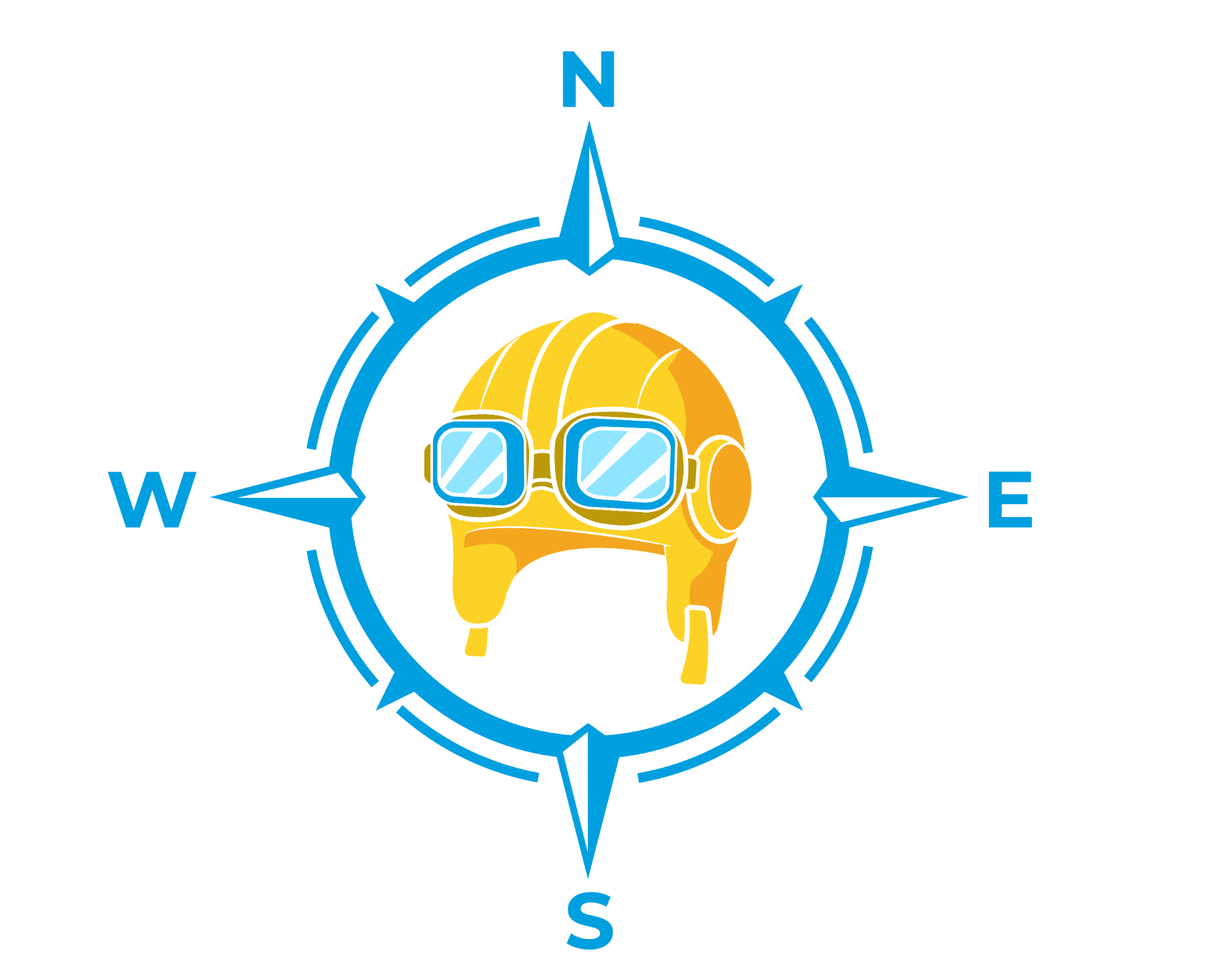 Yellow aviation hat inside a blue compass-style circle on a pale blue background.