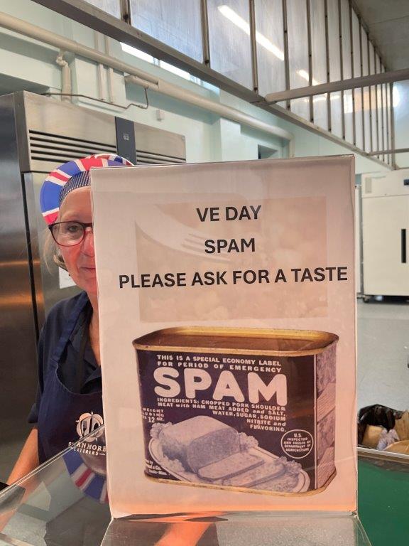 Image shows the Spam poster in the Swan Cafe - pupils could ask to try Spam