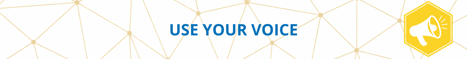 Horizontal banner with the Swanmore swan illustration on the left, a megaphone icon on the right, and the heading text “USE YOUR VOICE”.