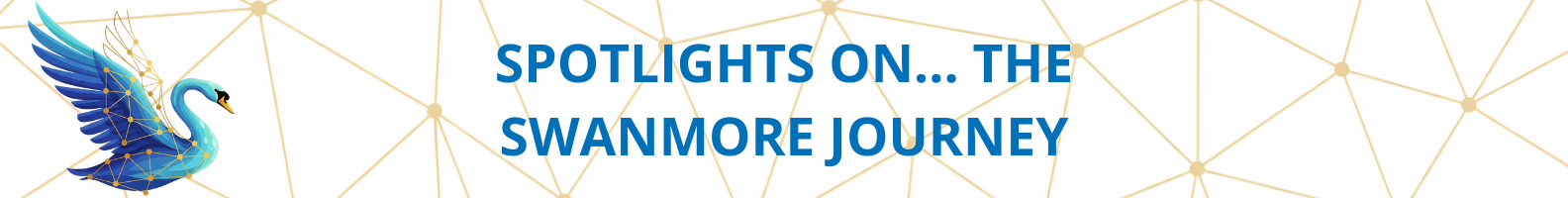 Horizontal banner featuring the Swanmore swan illustration on the left and the heading text “SPOTLIGHTS ON… THE SWANMORE JOURNEY” on a light geometric background.