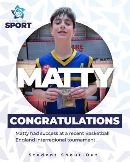 Image shows Matty, a year 8 pupil, who has won an award at the basketball England interregional tournament