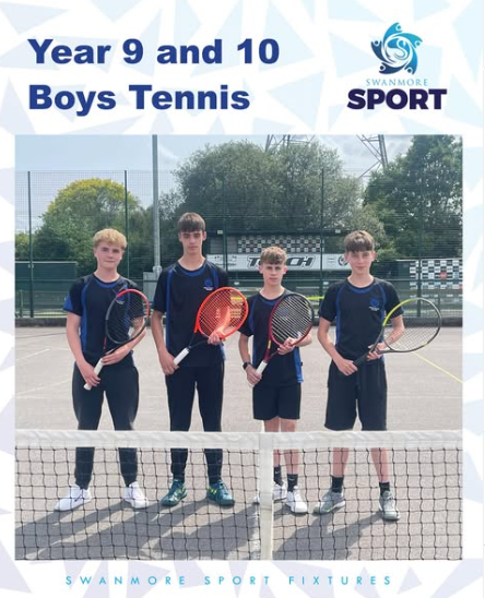Image shows members of the year 9 and year 10 boys' tennis team which played in the LTA youth schools league against Meoncross