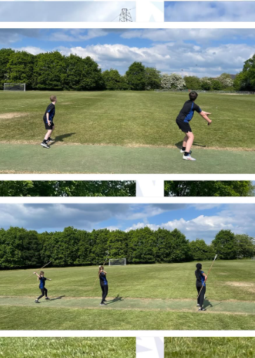 Image shows 2 pictures of pupils practicing throwing their javelins