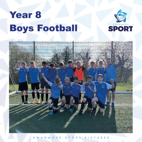 Image shows members of the year 8 boys' football team celebrating their title win