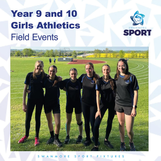 Image shows some of the Year 9 and Year 10 girls who took part in the athletics meet at St Swithuns School in Winchester, on the sports field, with the running track  and high jump behind them