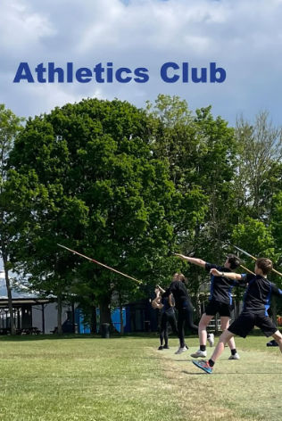 Image shows pupils throwing javelins with the words Athletics Club