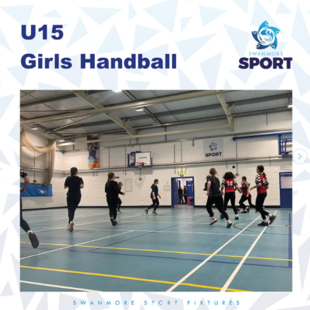 Image shows the U15 girls handball team taking part in the Hampshire Handball Championships here at Swanmore College