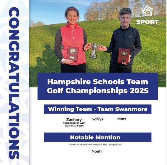 Image shows 2 of Swanmore's golf players who won the event and qualified for the national event