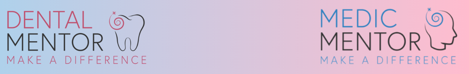 A banner graphic set against a blue to pink gradient, displaying the side-by-side logos for "Dental Mentor" and "Medic Mentor" along with their tagline "Make a Difference".