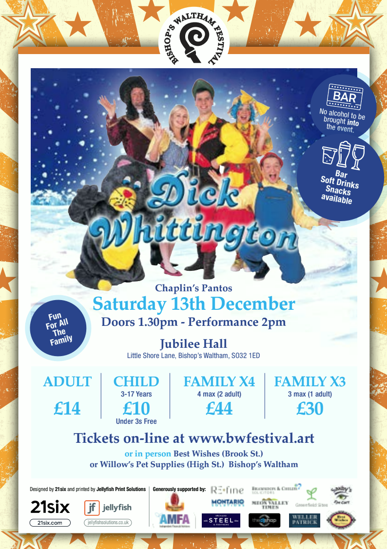 Image shows a picture of the Dick Whittington poster. All details are on the accompanying notice.