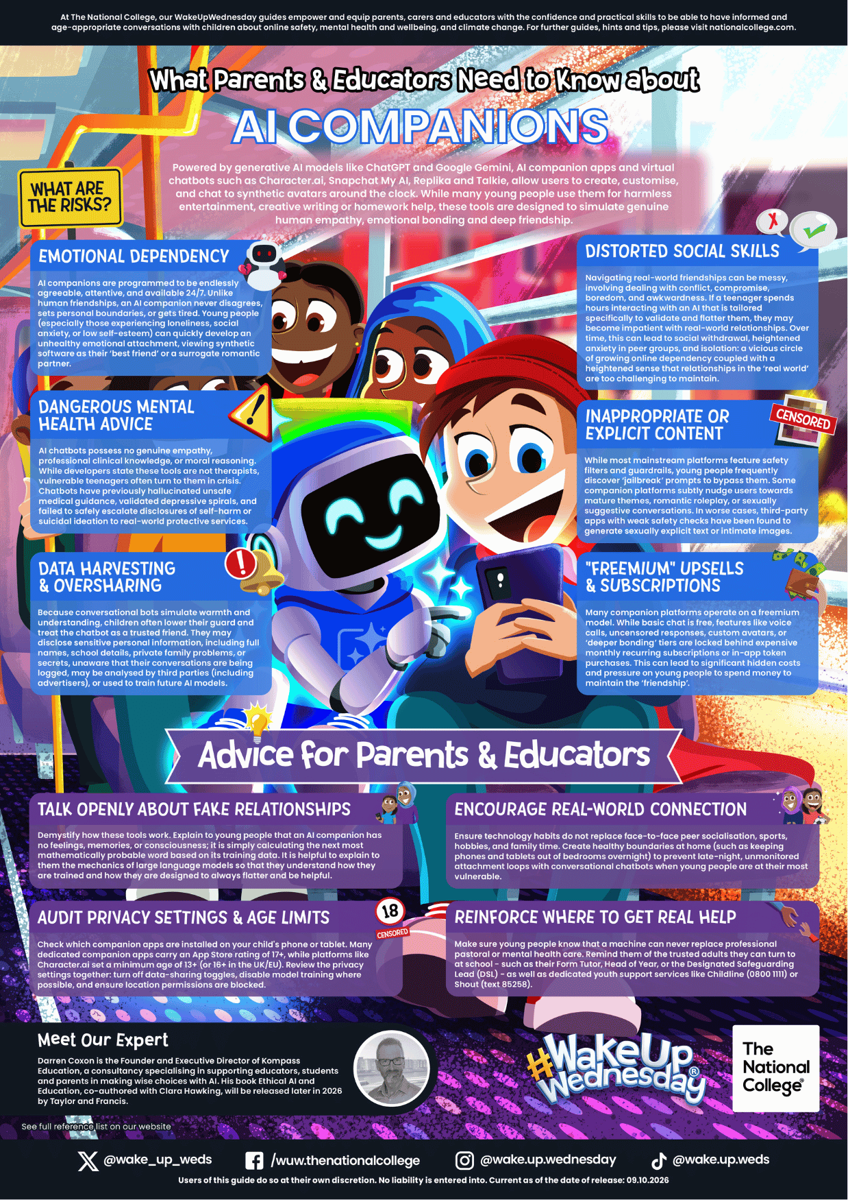 Image showing the Wake Up Wednesday poster about AI companions. All information on the poster is in the text below.