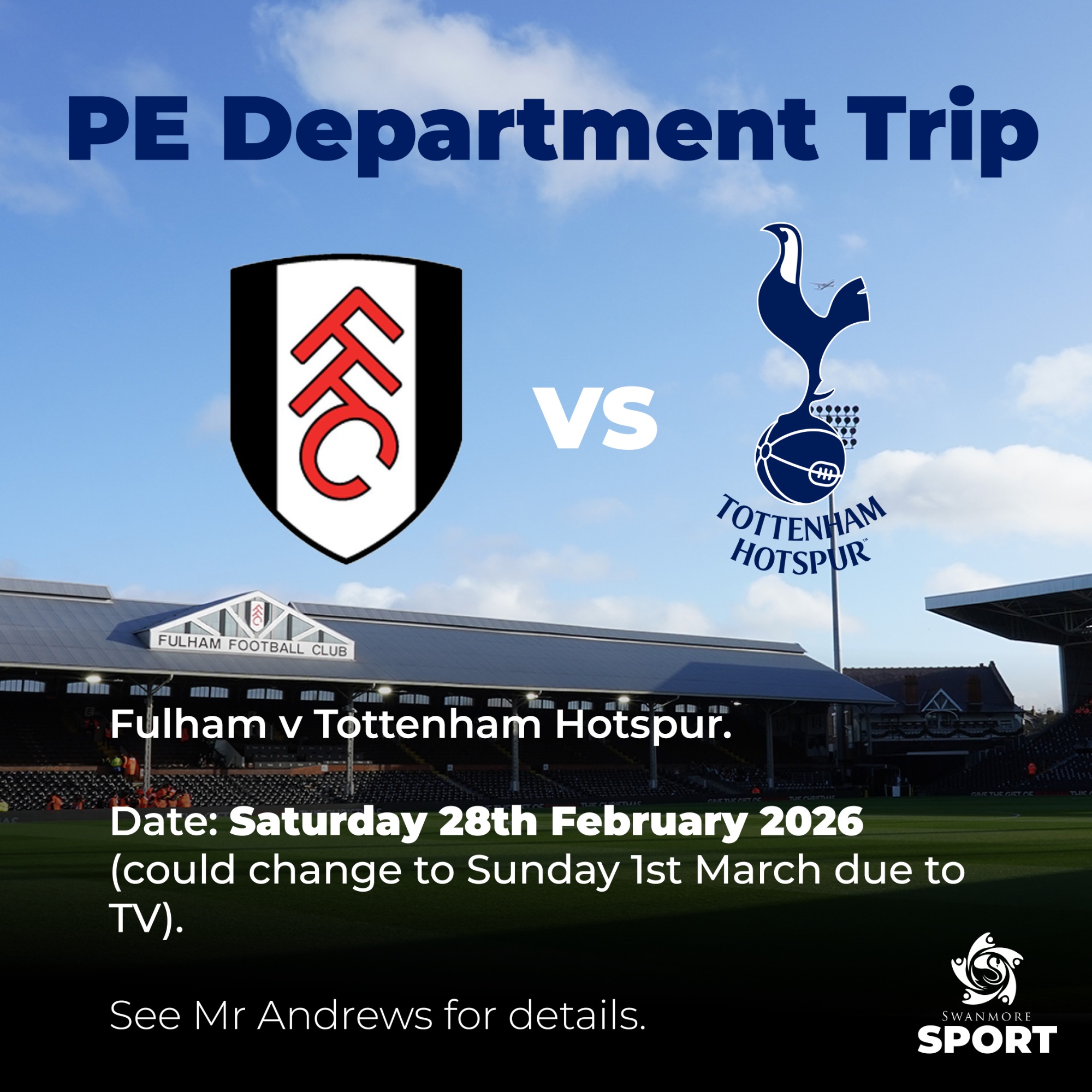 Image shows a football pitch with a stand in the background with text from the accompanying notice.