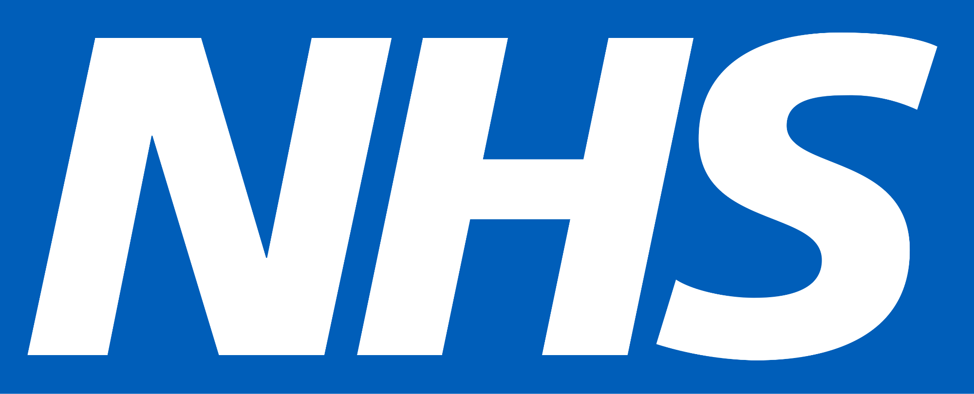 Large NHS logo in white text on a solid blue background.