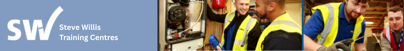 Steve Willis Training Centres banner showing the company logo and apprentices undertaking practical engineering training.