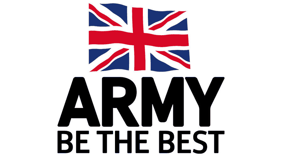 British Army Logo: British flag graphic with "Army, Be The Best" written in black text underneath