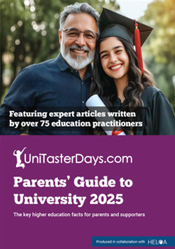 Image shows the front cover of the UniTasterDays.com Parents' guide to University 2025