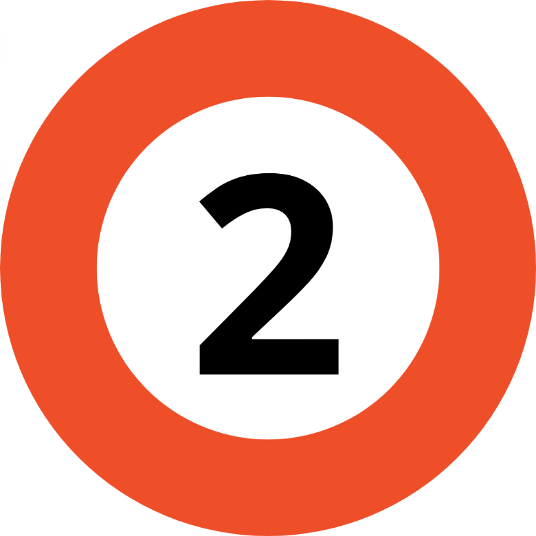 Orange circular icon with the number two in the centre