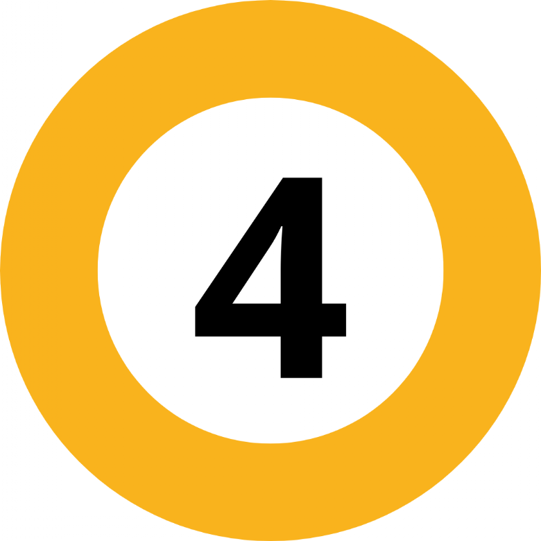 Yellow circular icon with the number four in the centre