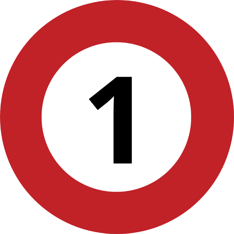 Red circular icon with the number one in the centre