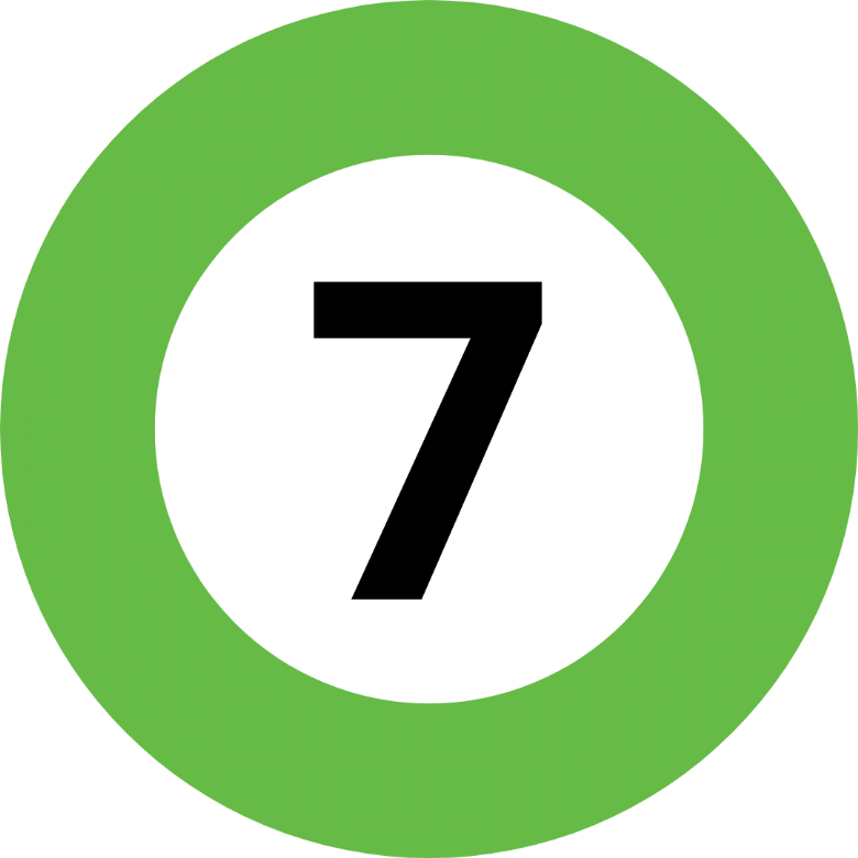 Green circular icon with the number seven in the centre