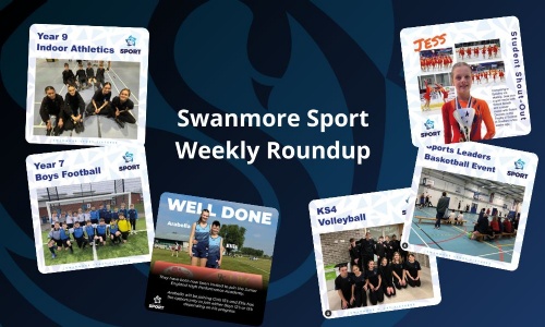 Image shows the text Swanmore Sport Weekly Roundup surrounded by 6 pictures from the article below