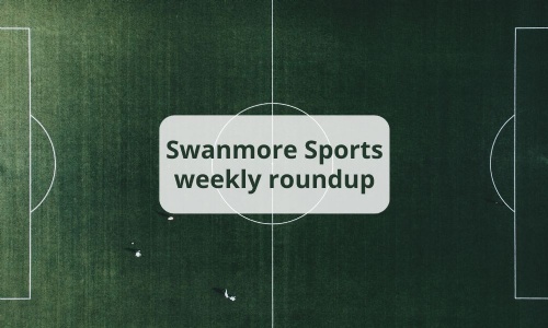 Image shows a football pitch from directly above, with the text Swanmore Sports weekly roundup